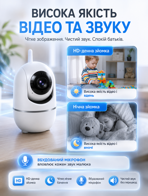 Видеоняня цифровая WiFi камера видеонаблюдение радионяня с датчиком движения ночной съемкой и двухсторонней аудиосвязью Smart PTZ управление со смартфона - Фото 5 Видеоняня цифровая WiFi камера видеонаблюдение радионяня с датчиком движения ночной съемкой и двухсторонней аудиосвязью Smart PTZ управление со смартфона - изображение 5