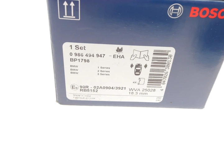 Гальмівні колодки BOSCH 0986494947 BMW 3 Series, 4 Series, 2 Series, 1 Series 34106878878, 34112284765, 34112284969 - зображення 6