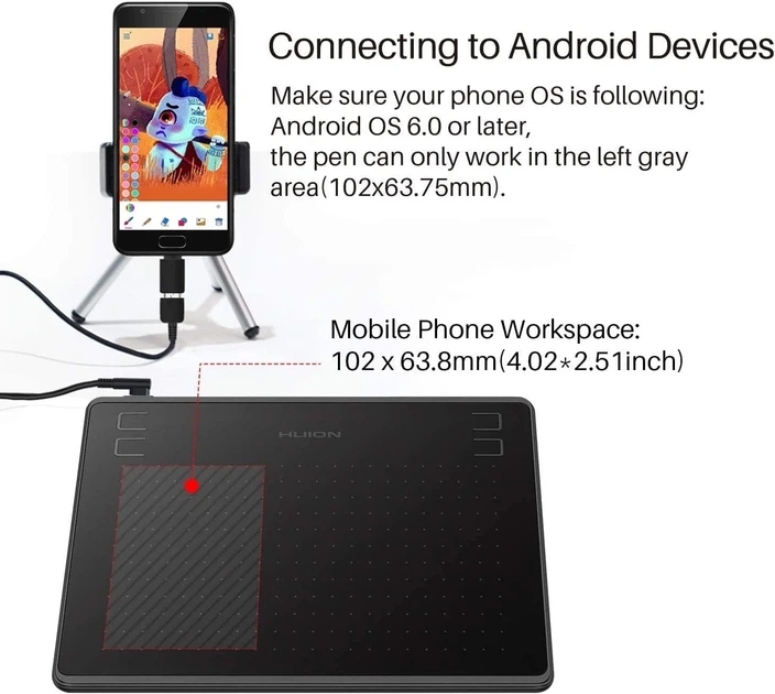 Графический планшет HUION HS64 / рабочая поверхность 6,3x4 дюйма / 5080 LPI / 266 PPS / Черный (102002433) - Б/У - изображение 3