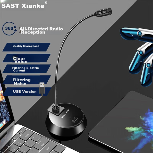 Микрофон SAST 039 USB настольный на гибкой ножке со встроенной звуковой картой, кабель 2 м, для конференций и стримов - изображение 5