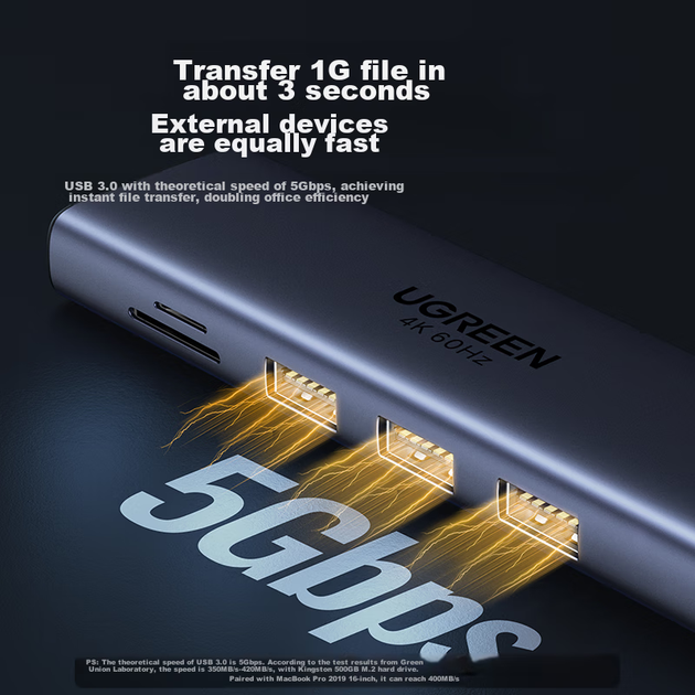 Розширювальна док-станція UGREEN Type-C, розширювальна док-станція HDMI, адаптер Ethernet 4K 60 Гц, зарядний концентратор, аксесуар для ігрового столу, сумісний з ноутбуками Apple MacBook Air, iPad, Thunderbolt 4 - зображення 5