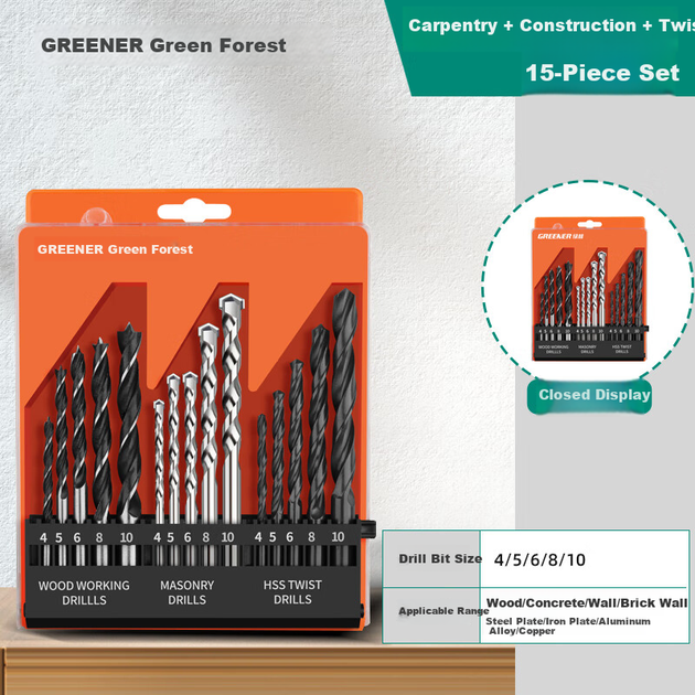 Набор сверл GREENER для перфорации нержавеющей стали, ручная дрель, быстросверлящая спиральная дрель, 15 предметов. - изображение 4