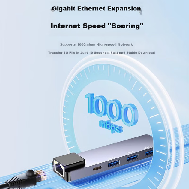 Разветвитель Youlianxing USB3.0 на Gigabit Ethernet, адаптер сетевого кабеля для ноутбука с разъемом RJ45 (5 входов), док-станция расширения для компьютерной сетевой карты 3625HA. - Фото 4 Разветвитель Youlianxing USB3.0 на Gigabit Ethernet, адаптер сетевого кабеля для ноутбука с разъемом RJ45 (5 входов), док-станция расширения для компьютерной сетевой карты 3625HA. - изображение 4