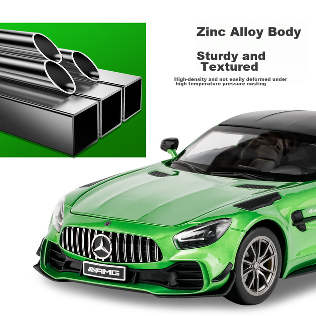Модель автомобиля Heimanba Mercedes-Benz AMG Green Monster GTR в масштабе 1:18, спортивная модель из сплава со звуком и светом, детская игрушка, зеленый - изображение 7