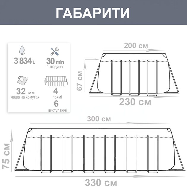 Каркасний басейн Intex 28272 (75*200*300 см., об'єм 3834 л.) - зображення 3
