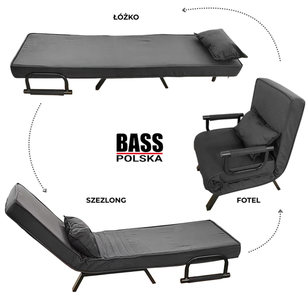 Кресло-раскладушка 3в1 кресло для сна кровать и шезлонг Bass Polska BH 30041 серый 189х55х27 см - Фото 6 Кресло-раскладушка 3в1 кресло для сна кровать и шезлонг Bass Polska BH 30041 серый 189х55х27 см - изображение 6