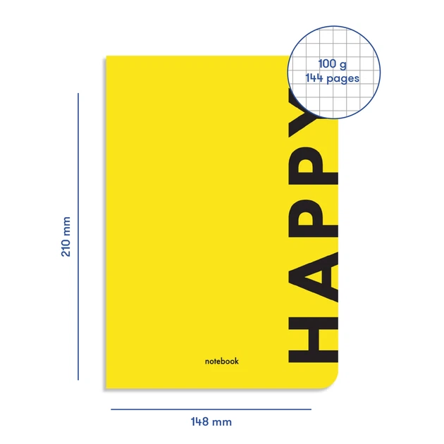 Блокнот ORNER Happy А5 144 аркуші у клітинку Жовтий - Фото 9 Блокнот ORNER Happy А5 144 аркуші у клітинку Жовтий - зображення 9