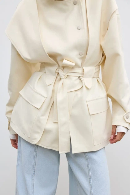Тренч з високою горловиною OW003 2602050502110 L/XL Молочний - Фото 5 Тренч з високою горловиною OW003 2602050502110 L/XL Молочний - зображення 5