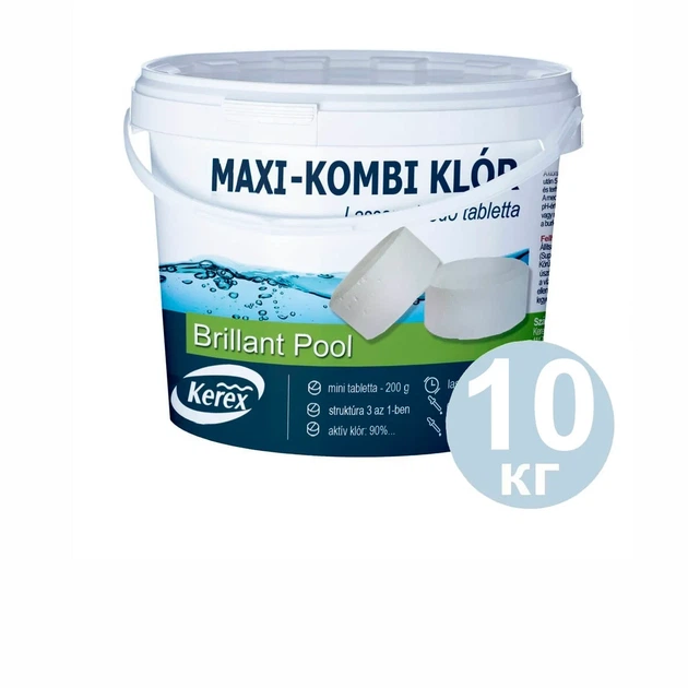 Макси таблетки для бассейна Комби Хлор 3 в 1 Kerex 10 кг хлорные таблетки для дезинфекции воды от водорослей и мутности - изображение 2