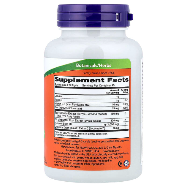 Комплекс для простати NOW Foods, Prostate Support, підтримка чоловічого здоров'я, 90 гельових капсул - зображення 2