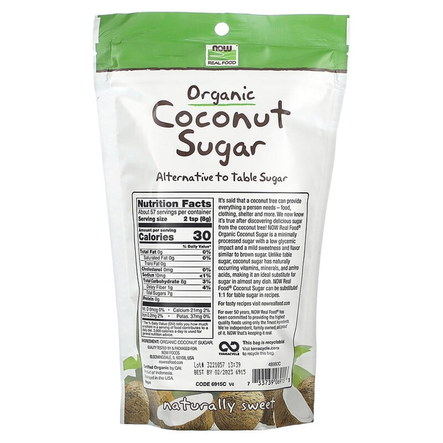 Органический кокосовый сахар NOW Foods, Real Food "Organic Coconut Sugar" натуральный сахарозаменитель (454 г) - изображение 2