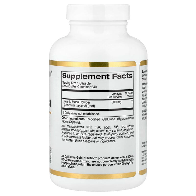 Перуанская мака California GOLD Nutrition "Peruvian Maca" органический корень для здоровья либидо, энергии и хорошего самочувствия, 500 мг (240 растительных капсул) - изображение 2
