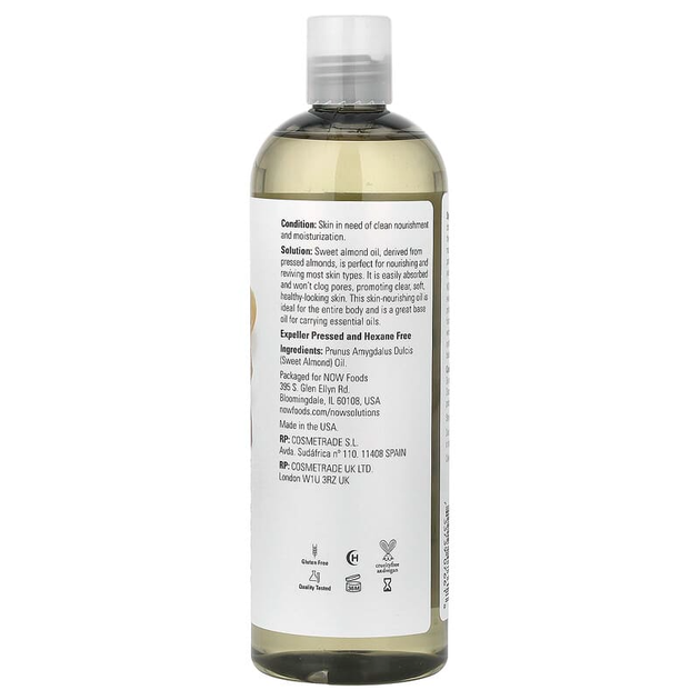 Масло солодкого мигдалю NOW Foods, Solutions "Sweet Almond Oil" зволожуючий (473 мл) - зображення 2