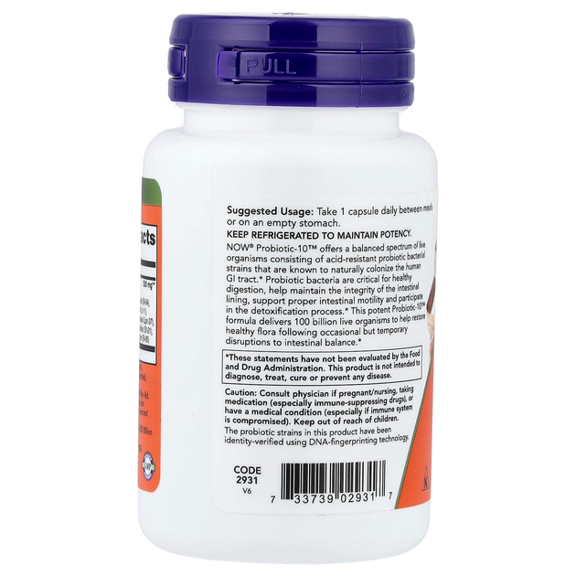 Пробіотики NOW Foods "Probiotic-10" 100 Billion, 10 штамів пробіотичних бактерій, 100 млрд ДЕЩО (30 капсул) - зображення 3