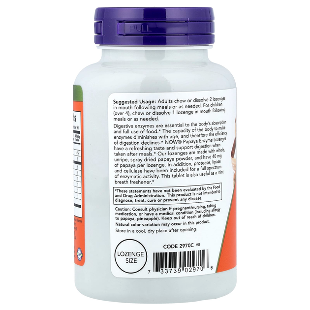 Травні ферменти папаї NOW Foods "Chewable Papaya Enzymes" (180 пастилок) - зображення 3