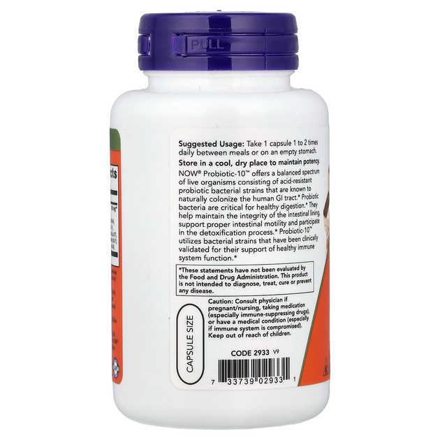 Пробіотики NOW Foods "Probiotic-10" суміш 10 штамів, 25 млрд ДЕЩО (100 вегетаріанських капсул) - зображення 3