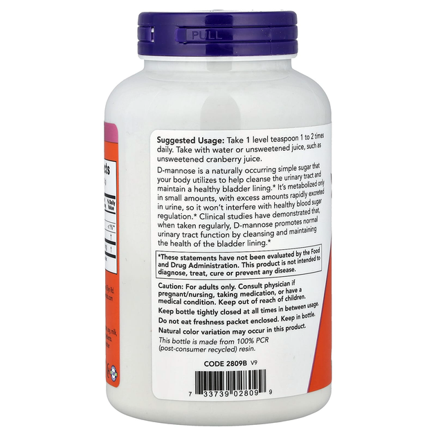 D-манноза NOW Foods "D-Mannose Pure Powder" чистый порошок, 2000 мг (170 г) - изображение 3