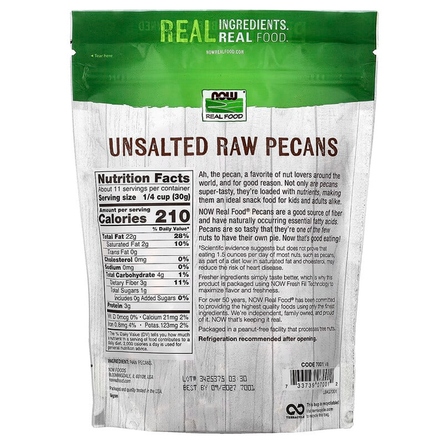 Сырые орехи пекан NOW Foods, Real Food "Unsalted Raw Pecans" не соленые (340 г) - изображение 2
