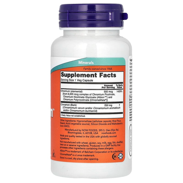 Хром NOW Foods "Tri-Chromium" з корицею, 500 мкг (90 вегетаріанських капсул) - зображення 2