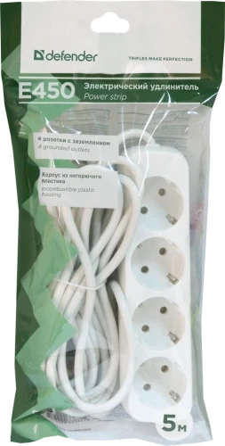 Фільтр мережевий Defender E450, 4 розетки, 5 м, White (99227) - Фото 4 Фільтр мережевий Defender E450, 4 розетки, 5 м, White (99227) - зображення 4