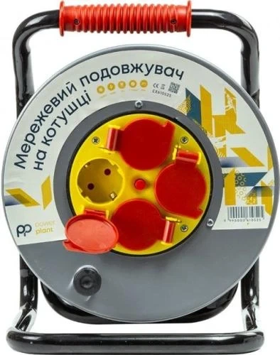 Подовжувач мережевий на котушці PowerPlant, 4 розетки, 25 м, Grey (EX610525) - зображення 2