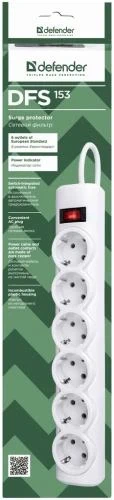 Фільтр мережевий Defender DFS 153, 6 розеток, 3 м, White (99490) - Фото 3 Фільтр мережевий Defender DFS 153, 6 розеток, 3 м, White (99490) - зображення 3