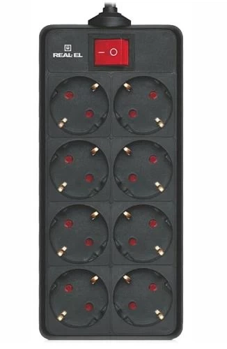 Фільтр мережевий REAL-EL RS-8 Protect, 8 розеток, 5 м, Black (EL122300024) - Фото 1 Фільтр мережевий REAL-EL RS-8 Protect, 8 розеток, 5 м, Black (EL122300024) - зображення 1