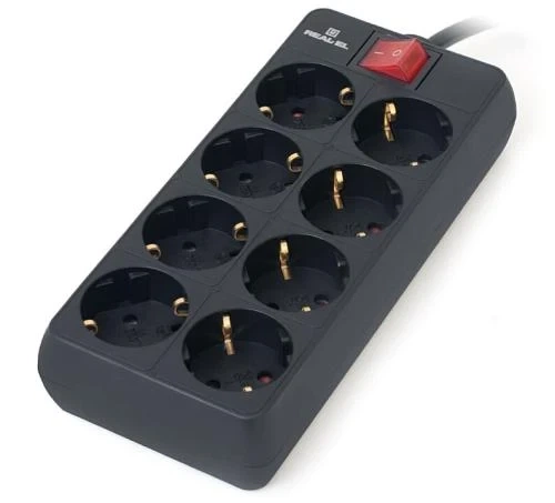 Фільтр мережевий REAL-EL RS-8 Protect, 8 розеток, 5 м, Black (EL122300024) - Фото 2 Фільтр мережевий REAL-EL RS-8 Protect, 8 розеток, 5 м, Black (EL122300024) - зображення 2