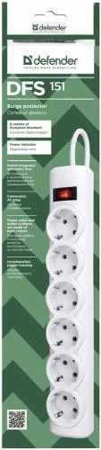 Фільтр мережевий Defender DFS 151, 6 розеток, 1.8 м, White (99489) - Фото 4 Фільтр мережевий Defender DFS 151, 6 розеток, 1.8 м, White (99489) - зображення 4
