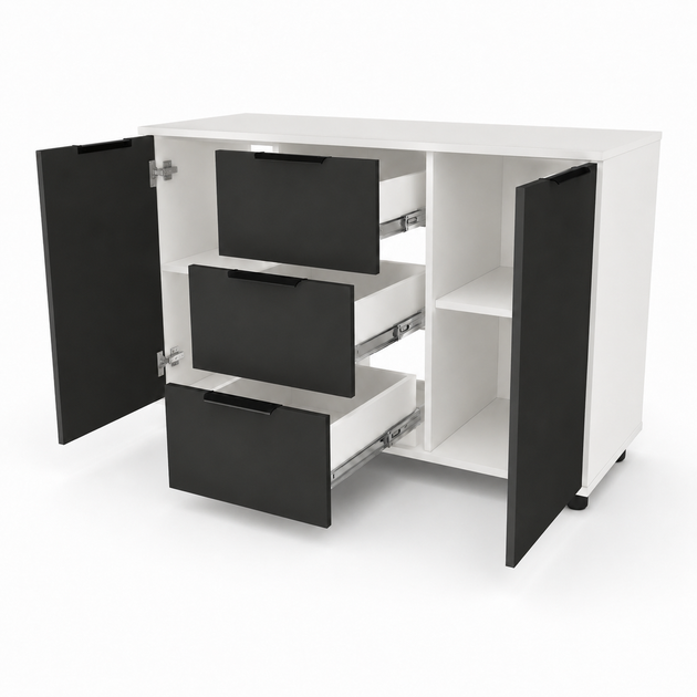 Комод Vesta 1200x450x750 з шухлядами та дверцятами для спальні, вітальні, передпокою Антрацит/Білий - Фото 5 Комод Vesta 1200x450x750 з шухлядами та дверцятами для спальні, вітальні, передпокою Антрацит/Білий - зображення 5