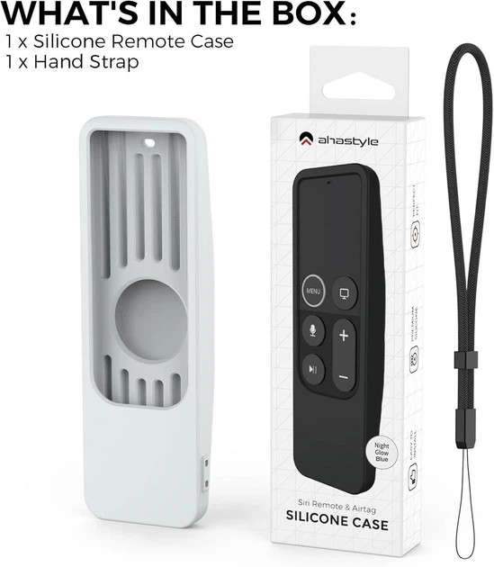 Силиконовый защитный чехол AhaStyle для пульта Apple TV Siri Remote (1st Gen) с держателем для AirTag Светится в темноте Голубой - изображение 7