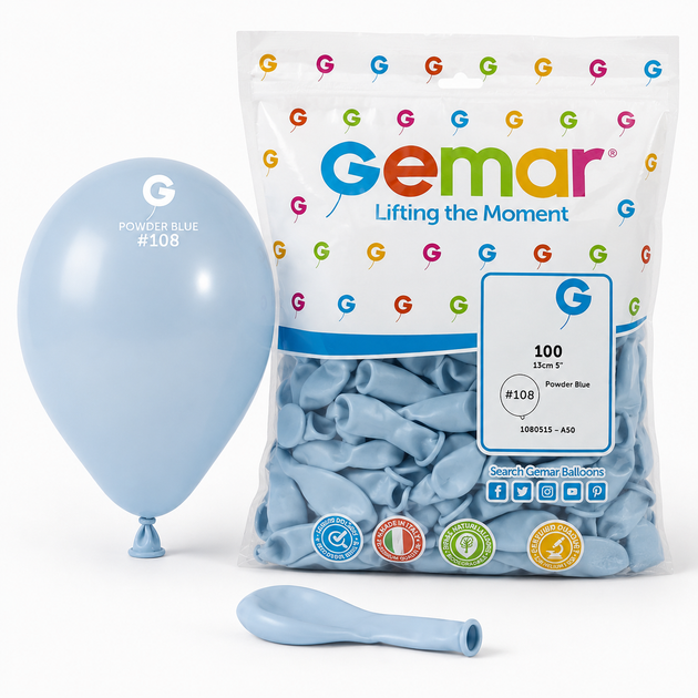 Повітряні Кульки 5'' (13см) Marshmallow Powder Blue (#108) Упаковка 100 шт GEMAR - Фото 1 Повітряні Кульки 5'' (13см) Marshmallow Powder Blue (#108) Упаковка 100 шт GEMAR - зображення 1