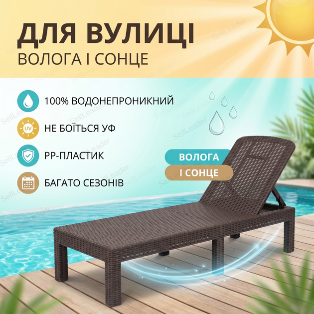 Шезлонг-лежак Bonro B-24067 187x60x29,5см складной для сада бассейна алюминиевая рама до 120кг коричневый - Фото 4 Шезлонг-лежак Bonro B-24067 187x60x29,5см складной для сада бассейна алюминиевая рама до 120кг коричневый - изображение 4