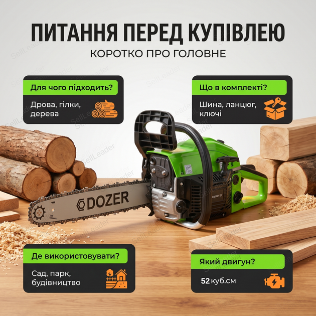 Бензопила Dozer DT-02 2.5Квт для дров садово-строительных работ бензиновая шина 45см цепная легкая 11000об/мин - изображение 5