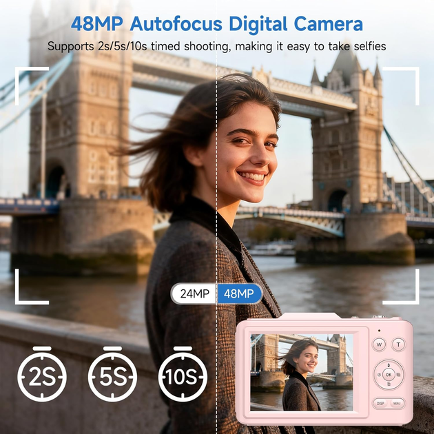 Цифровая компактная камера 4K 48MP ZHIZJIA H16 Pink — Компактный фотоаппарат для блогеров с автофокусом, 16x зумом и SD-32GB - Фото 3 Цифровая компактная камера 4K 48MP ZHIZJIA H16 Pink — Компактный фотоаппарат для блогеров с автофокусом, 16x зумом и SD-32GB - изображение 3
