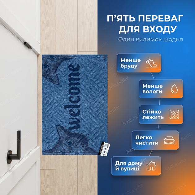 Придверний килимок HomeStar 40x60 см для квартири дому дверний коврик поліпропілен антиковзкий прямокутний - зображення 2