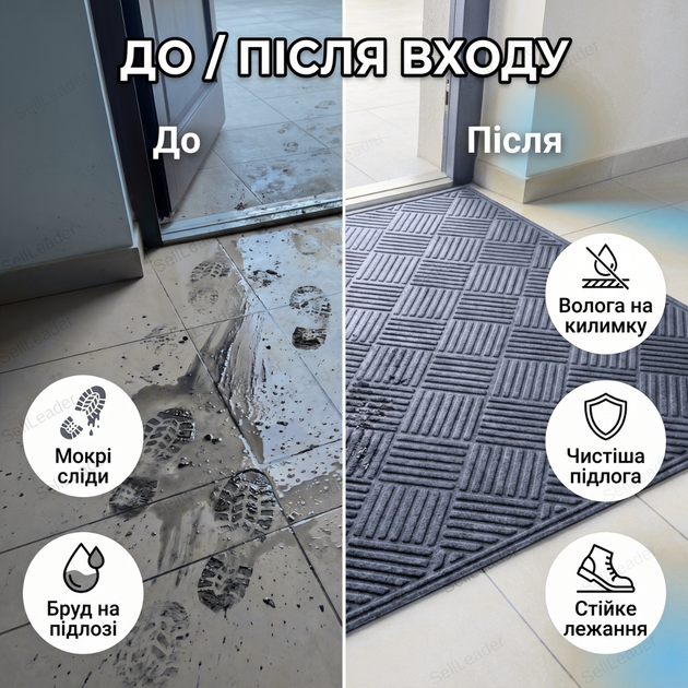 Придверный коврик HomeStar Т-02 60х90см антискользящий прямоугольный для квартиры дома дверной коврик серый - изображение 7