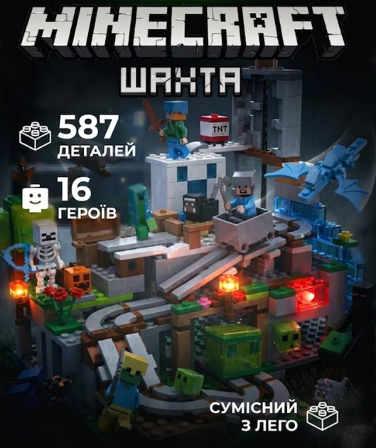 Конструктор Minecraft 587 деталей Горная пещера SJ82003 Майнкрафт