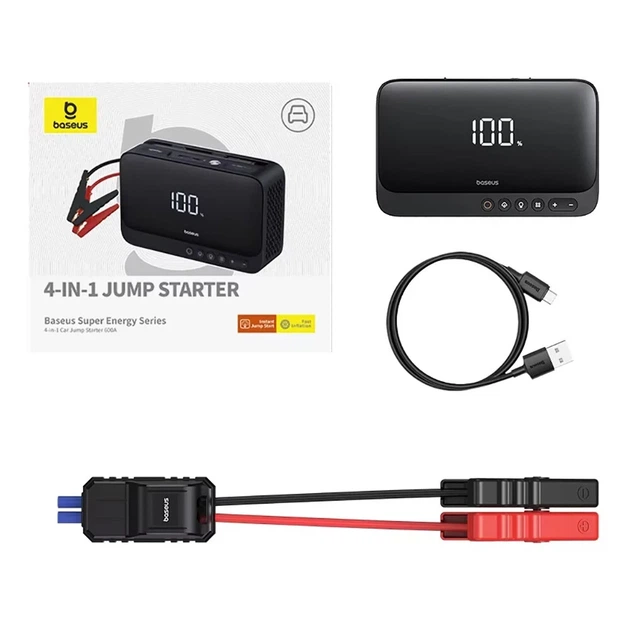 Автомобильное пусковое устройство 4-в-1 Baseus Super Energy Jump Starter 600А аккумуляторный стартер с функцией компрессора - изображение 8