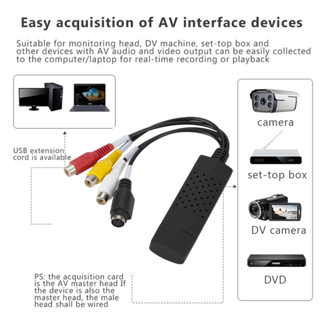 Відеоконвертер USB 2.0 VHS to DVD, плата відеозахоплення RCA/S-Video для оцифрування відео на ПК - зображення 5