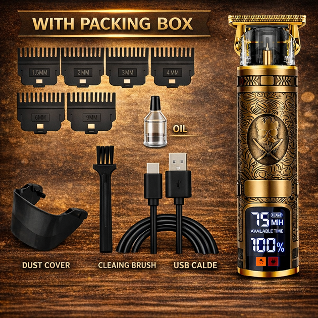 Триммер Hair Trimmer с титановыми лезвиями и 6 насадками — аккумуляторная машинка для бороды, окантовки и стрижки волос - изображение 5