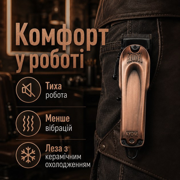 Профессиональная машинка для стрижки Reuzel x Kyone The Clipper аккумуляторная металлическая 240 мин работы 7200 RPM с 6 насадками - изображение 2