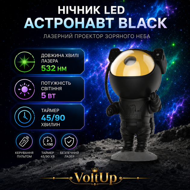 Ночник LED Астронавт Black лазерный проектор звездного неба Космонавт с пультом таймером 8 режимами - изображение 6