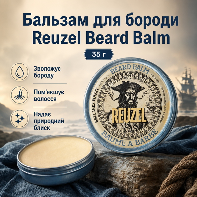 Бальзам для бороды Reuzel Beard Balm 35 г легкая фиксация увлажнение и смягчение бороды с маслом ши, аргановым маслом - Фото 1 Бальзам для бороды Reuzel Beard Balm 35 г легкая фиксация увлажнение и смягчение бороды с маслом ши, аргановым маслом - изображение 1