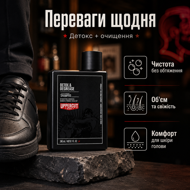 Шампунь глибокого очищення Uppercut Deluxe Detox and Degrease Shampoo 240 мл для жирного волосся, детоксу шкіри голови - зображення 3