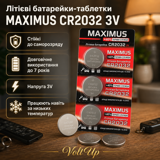 Літієві батарейки Maximus CR2032 3V — комплект 10 таблеток для пультів, ваг, автоключів і годинників - зображення 2