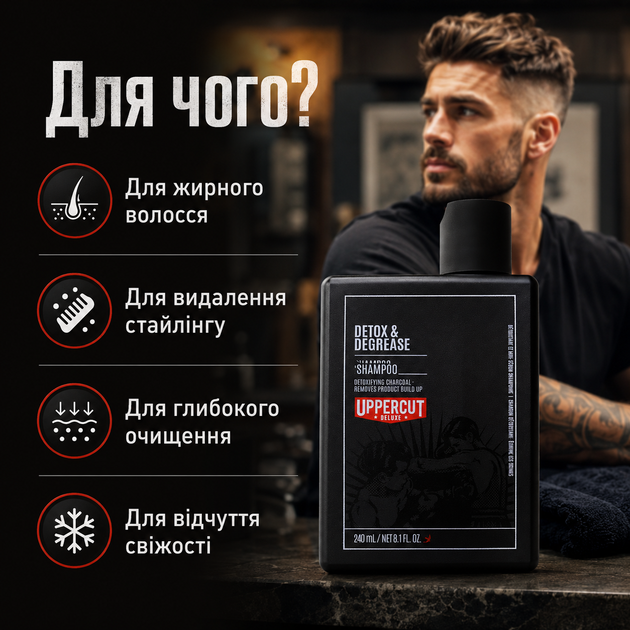 Шампунь глибокого очищення Uppercut Deluxe Detox and Degrease Shampoo 240 мл для жирного волосся, детоксу шкіри голови - зображення 4