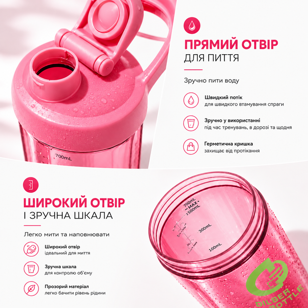 Тритановый шейкер Diller Bottle 700 мл с металлическим шариком (BPA Free) розовый - изображение 5