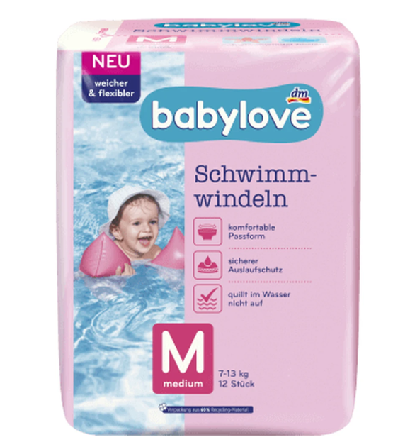 Підгузки для плавання Babylove розмір M, 7-11 кг, 12 шт. - Фото 1 Підгузки для плавання Babylove розмір M, 7-11 кг, 12 шт. - изображение 1