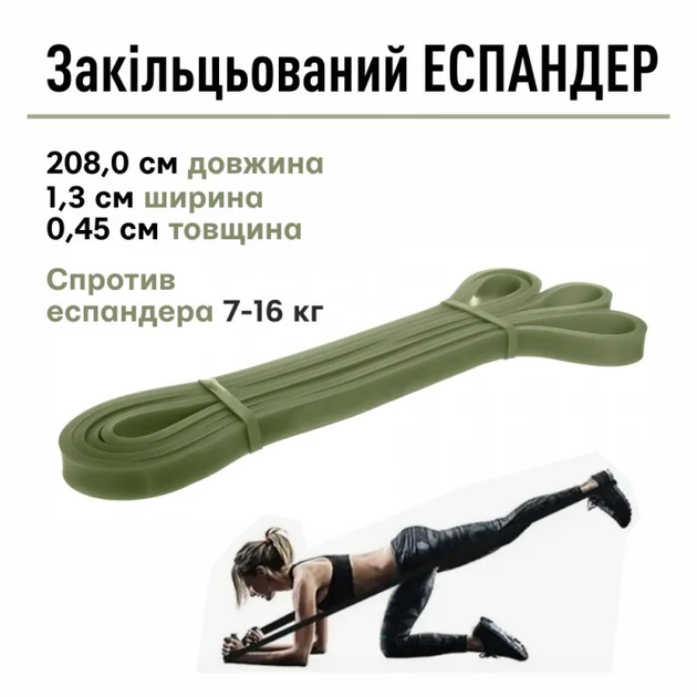 Эспандер-петля IVN резиновая лента 208 см сопротивление 7–16 кг для фитнеса и тренировок Оливковый (IV-0520OLV) - Фото 4 Эспандер-петля IVN резиновая лента 208 см сопротивление 7–16 кг для фитнеса и тренировок Оливковый (IV-0520OLV) - изображение 4